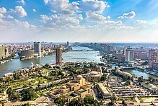 Ägyptens Hauptstadt Kairo und der Nil, gesehen vom Cairo-Tower auf Gezira.